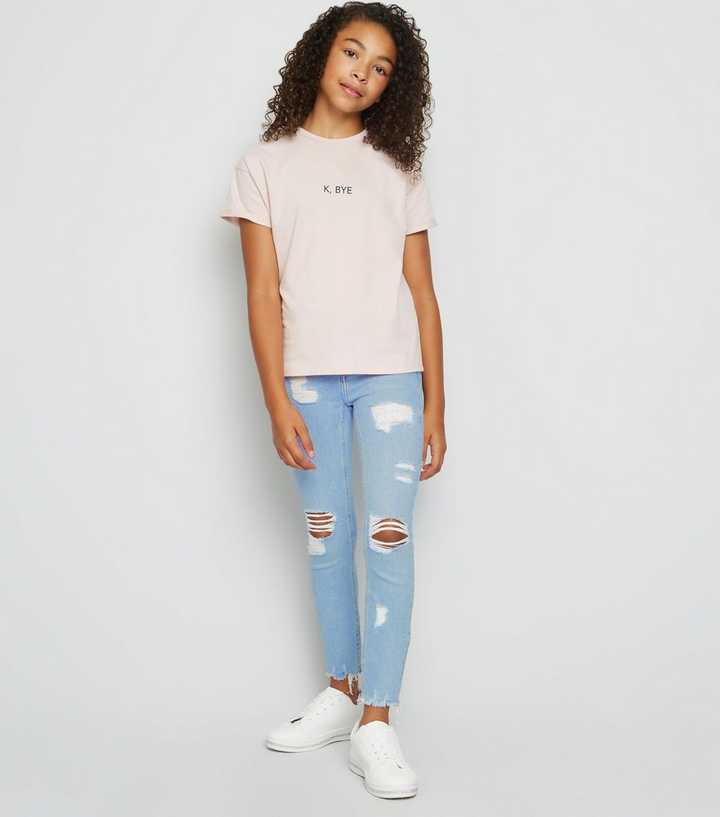 Girls Blue Bleach High Waist Hallie Super Skinny Jeans