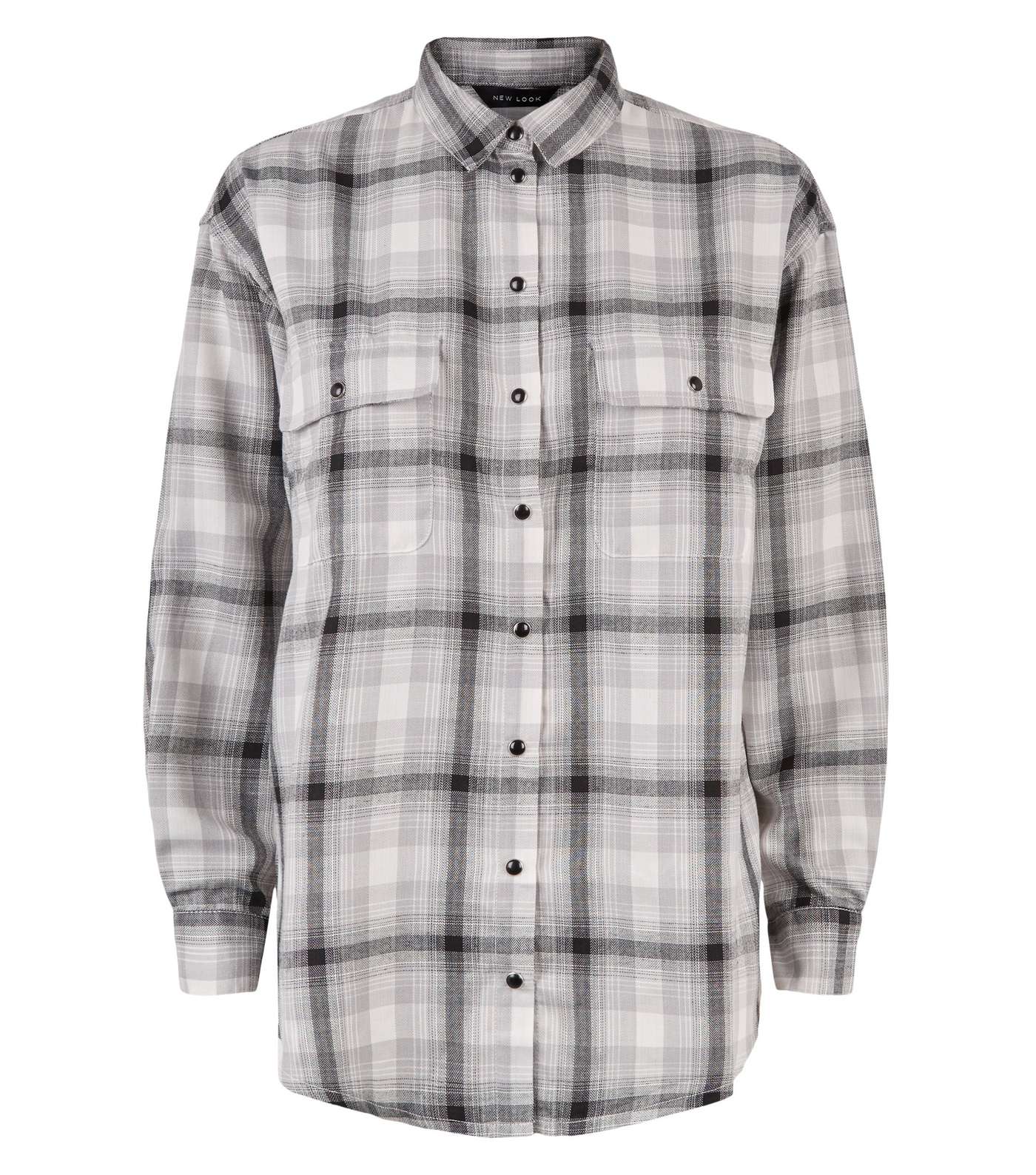 Light Grey Check Longline Shirt Image 4