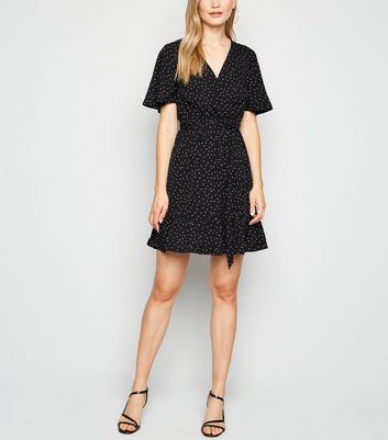 black spot wrap dress