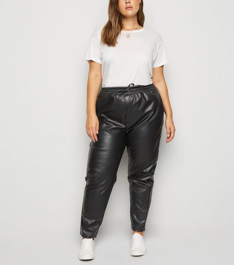 Curves Black Coated Leather-Look Joggers