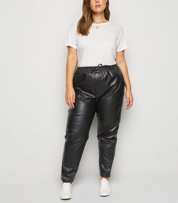 black leather joggers womens