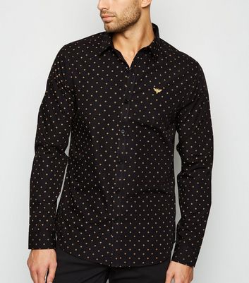 Image of Black Geometric Print Moth Embroidered Shirt New Look