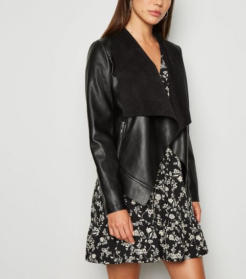 Black Leather-Look Waterfall Jacket 
