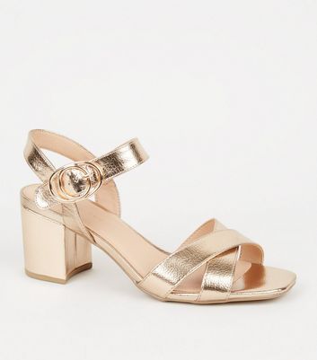 Wide Fit Rose Gold Block Heel Sandals | New Look