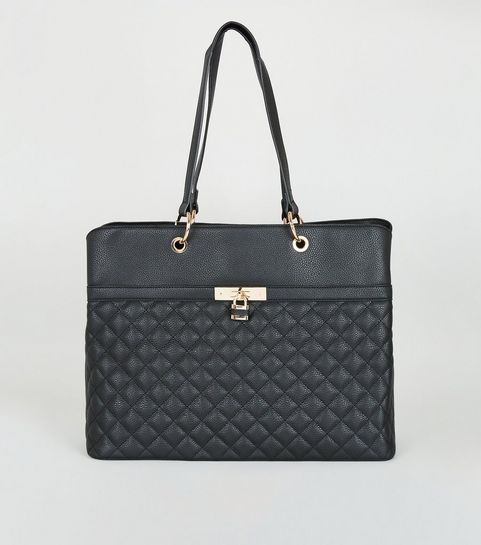 Black Leather-Look Quilted Laptop Bag