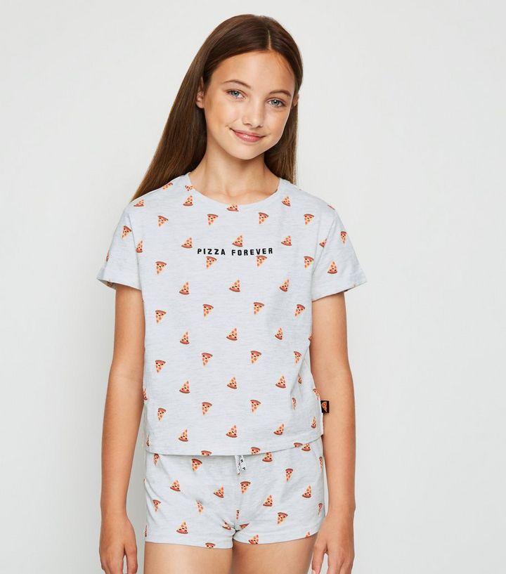 Girls Light Grey Pizza Pyjama Set New Look