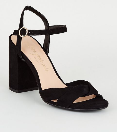 Wide Fit Black Wrap Strap Heeled Sandals