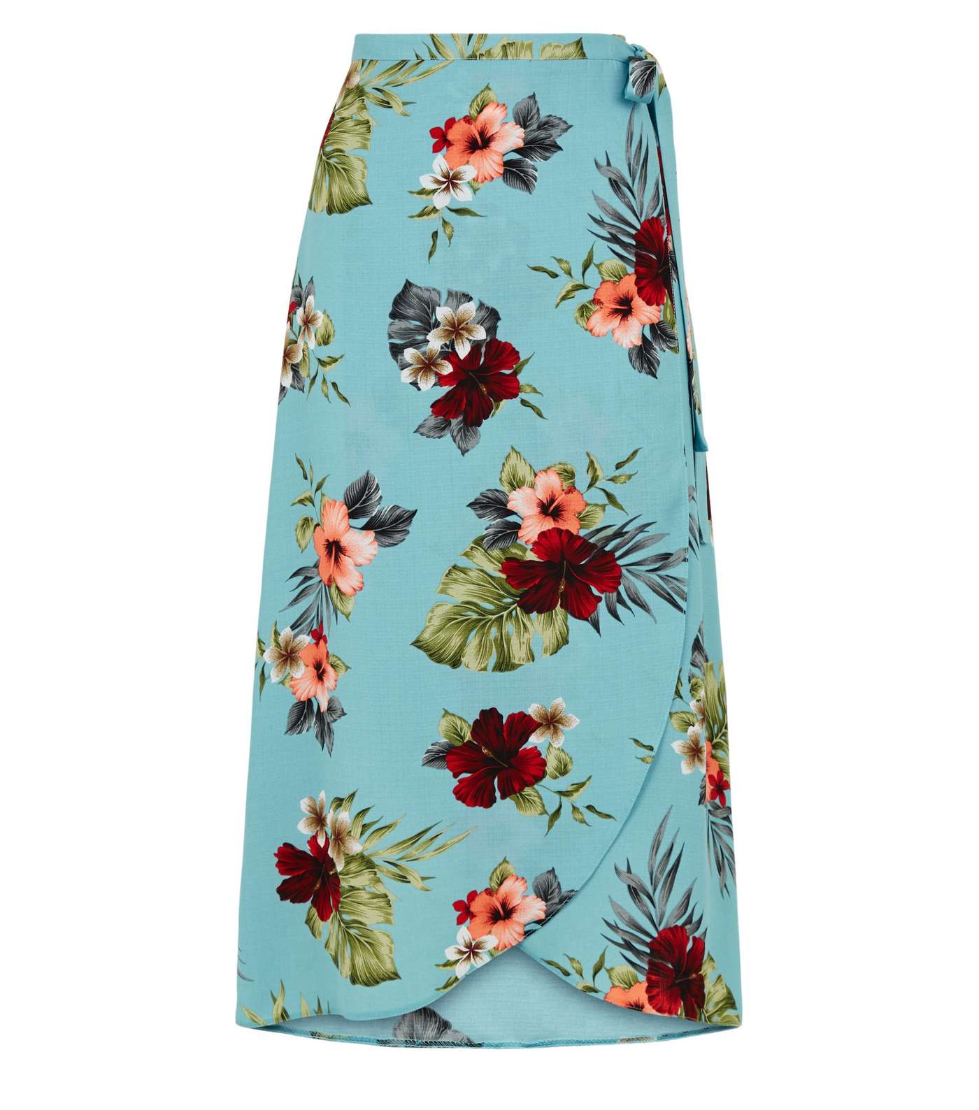 Blue Tropical Floral Wrap Midi Skirt Image 4