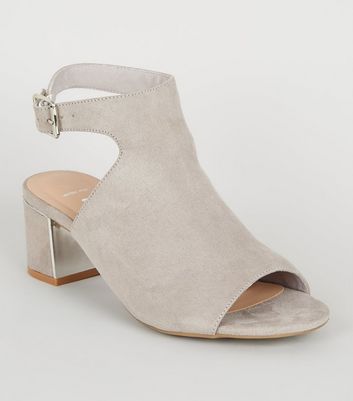 grey wide fit block heels