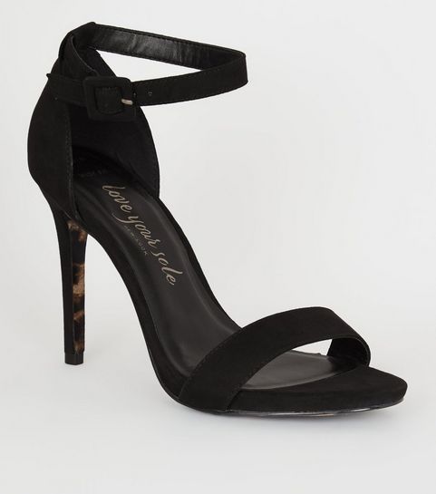 Wide Fit Black Suedette Ankle Strap Heels