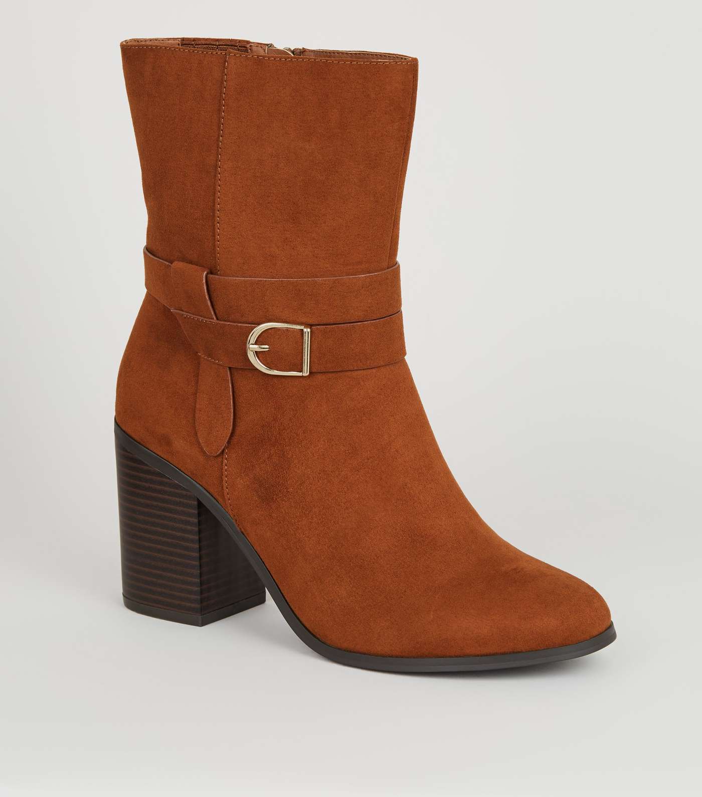 Wide Fit Tan Suedette Heeled Calf Boots