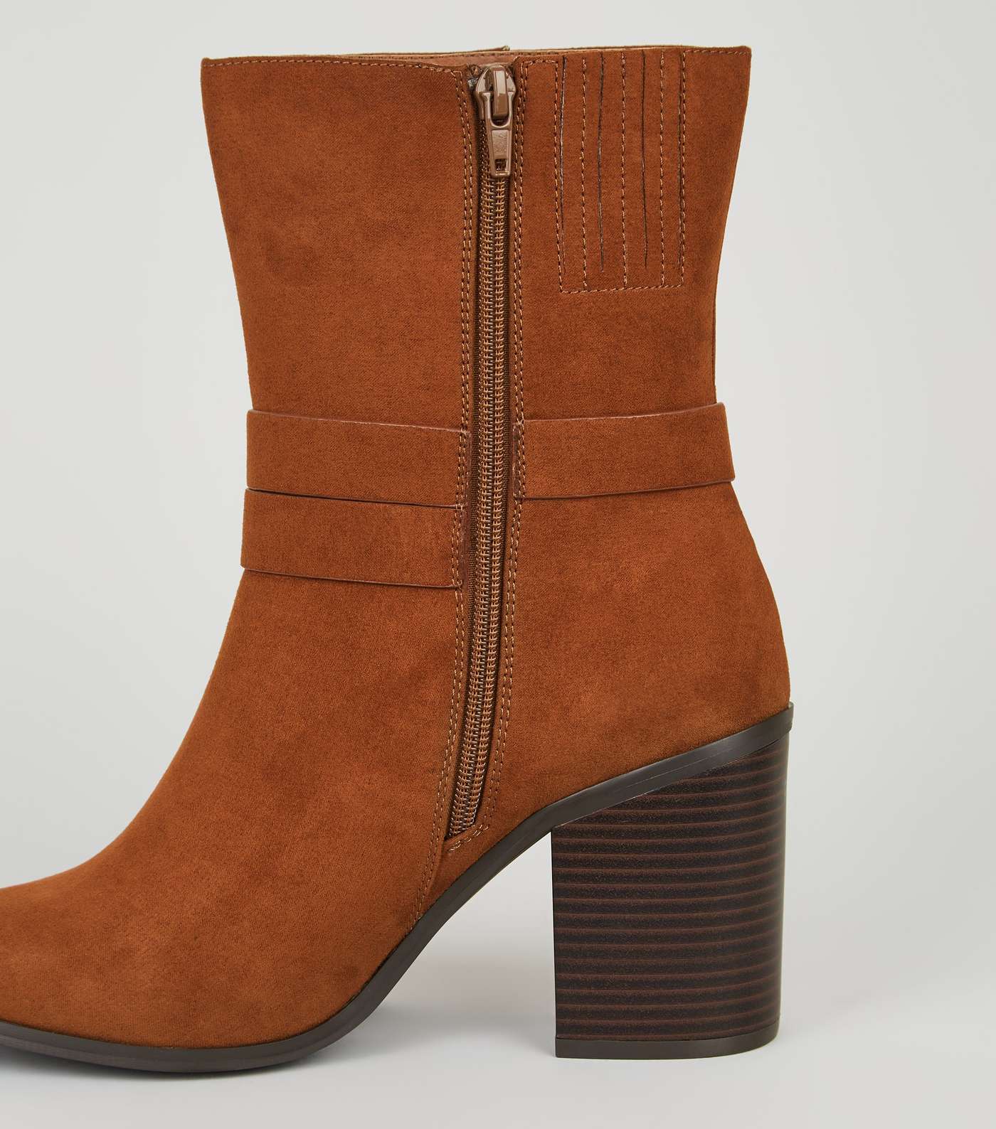 Wide Fit Tan Suedette Heeled Calf Boots Image 3
