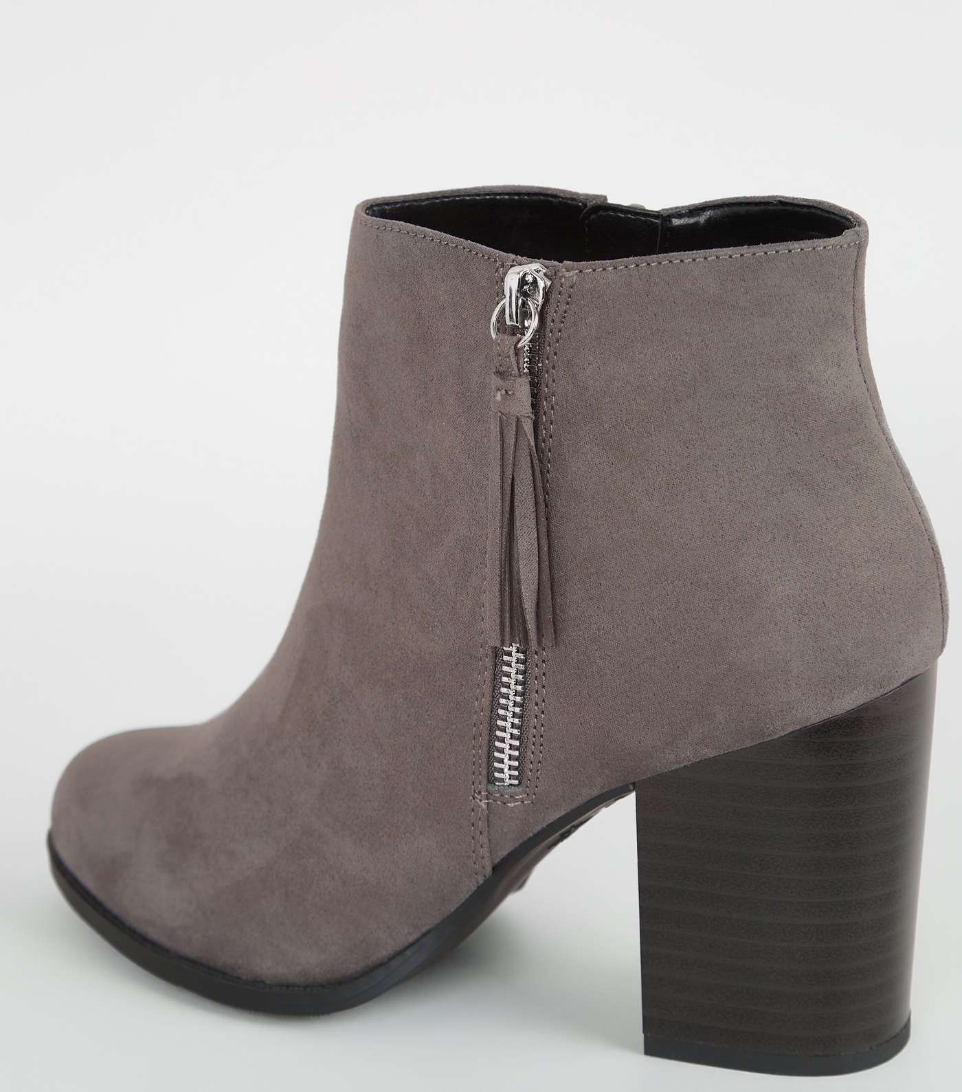 Wide Fit Grey Tassel Block Heel Boots Image 4