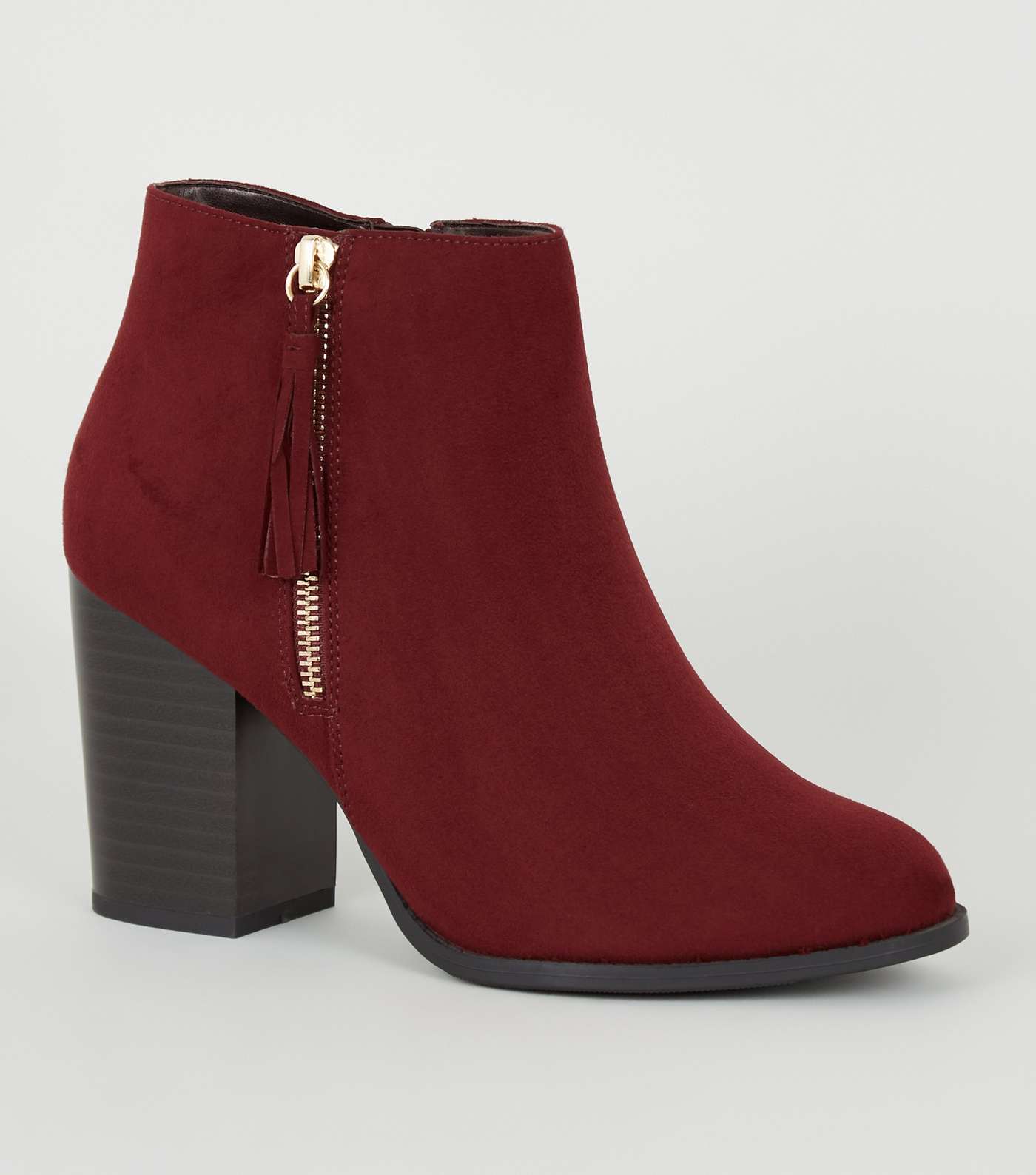 Wide Fit Dark Red Tassel Block Heel Boots