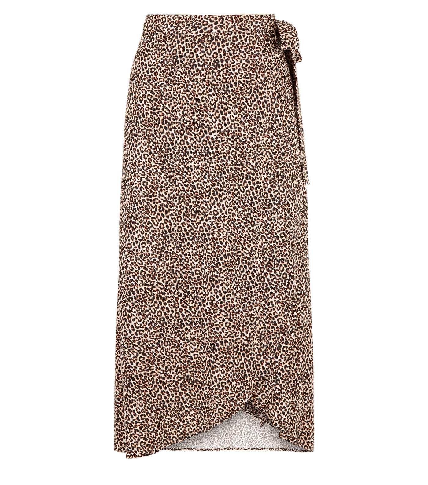 Brown Leopard Print Tie Side Wrap Midi Skirt Image 4