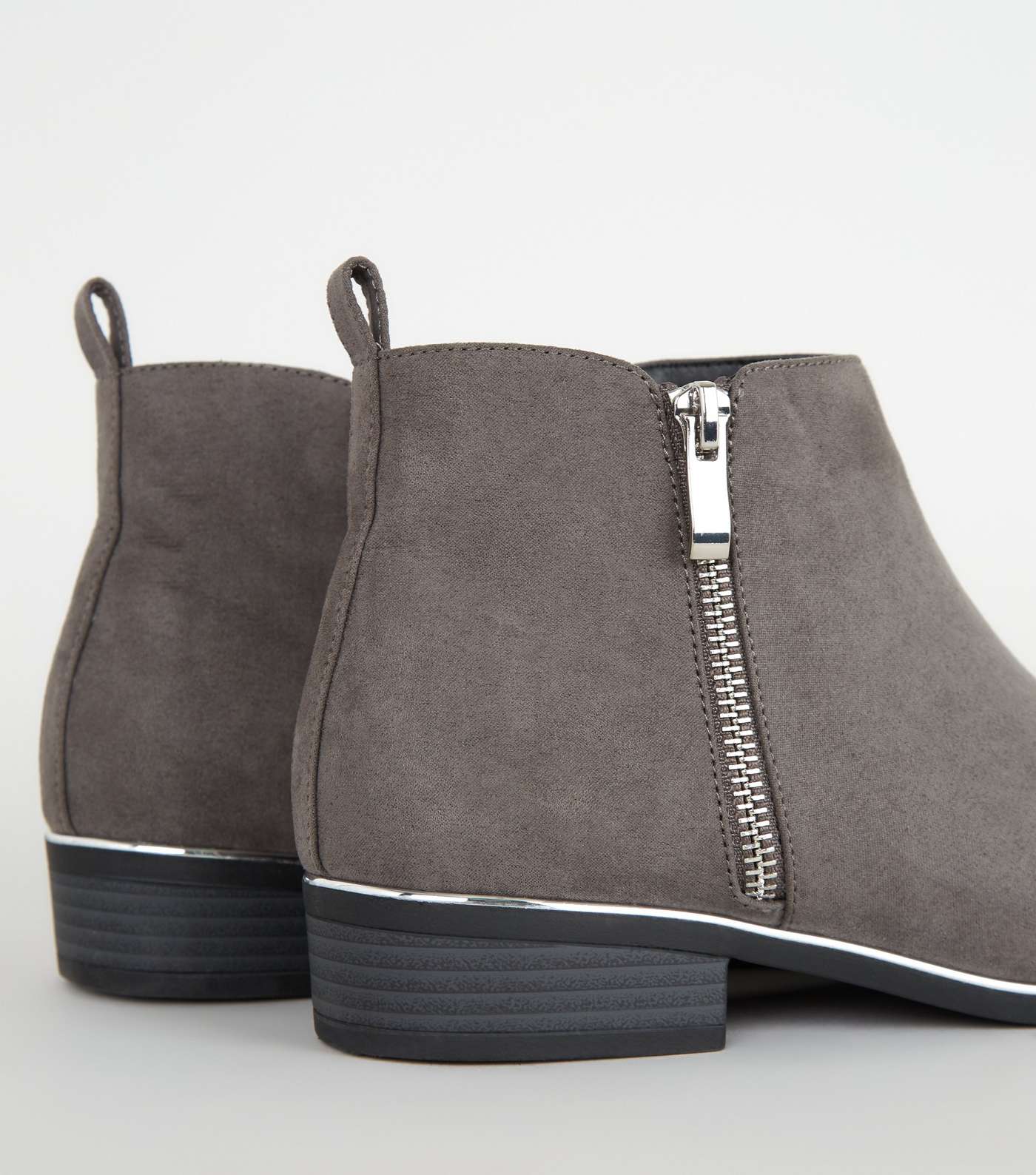 Girls Grey Suedette Piped Ankle Boots Image 4
