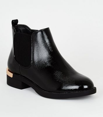 Girls Black Patent Chelsea Boots | New Look