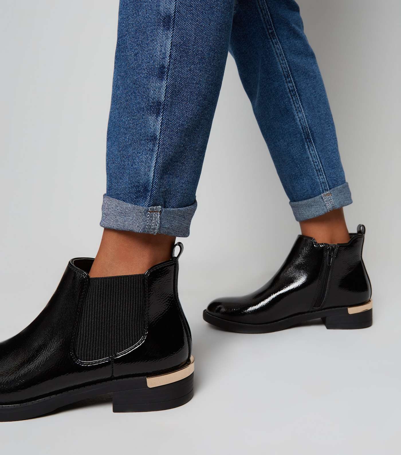 Girls Black Patent Chelsea Boots Image 2