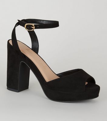 black platform ankle strap sandals