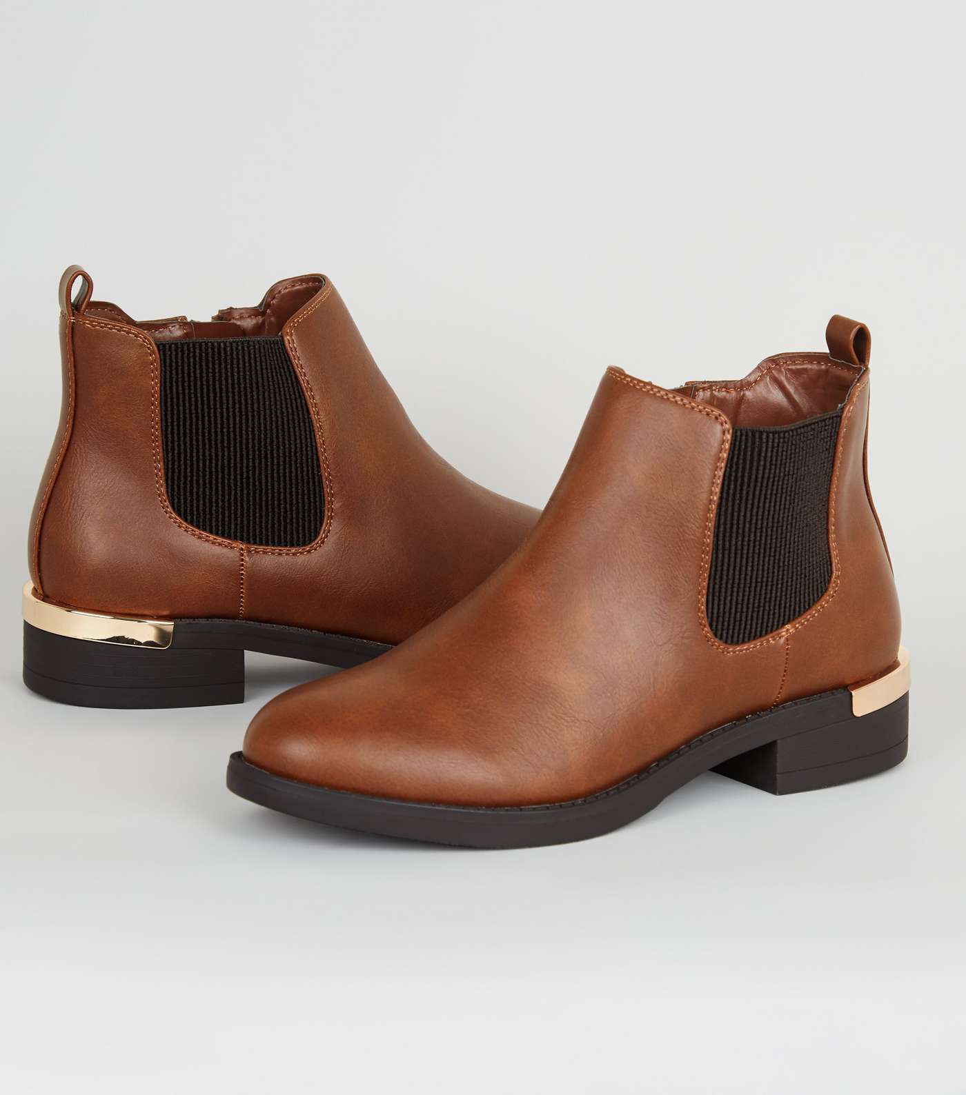 Girls Tan Leather-Look Chelsea Boots Image 3