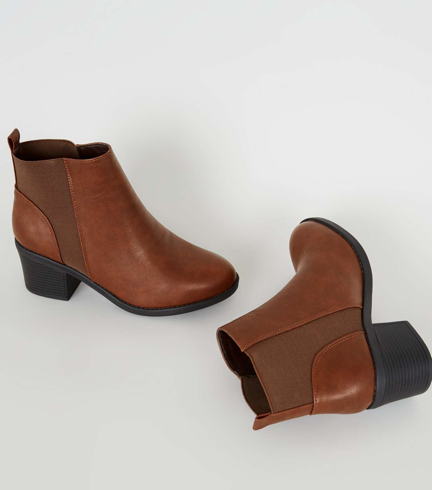 Wide Fit Tan Leather-Look Heeled Chelsea Boots Image 4