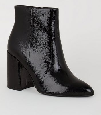 Wide Fit Black Crinkle Patent Ankle 