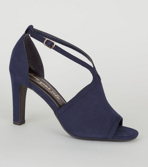 Navy Suedette Peep Toe Block Heels
