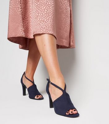 open toe navy heels