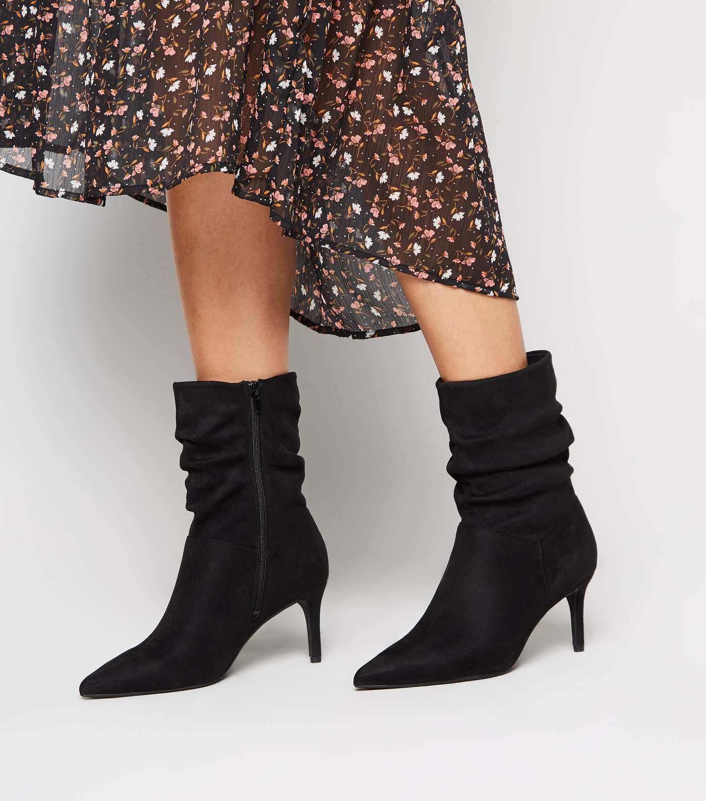 Black Suedette Pointed Slouch Boots Image 2