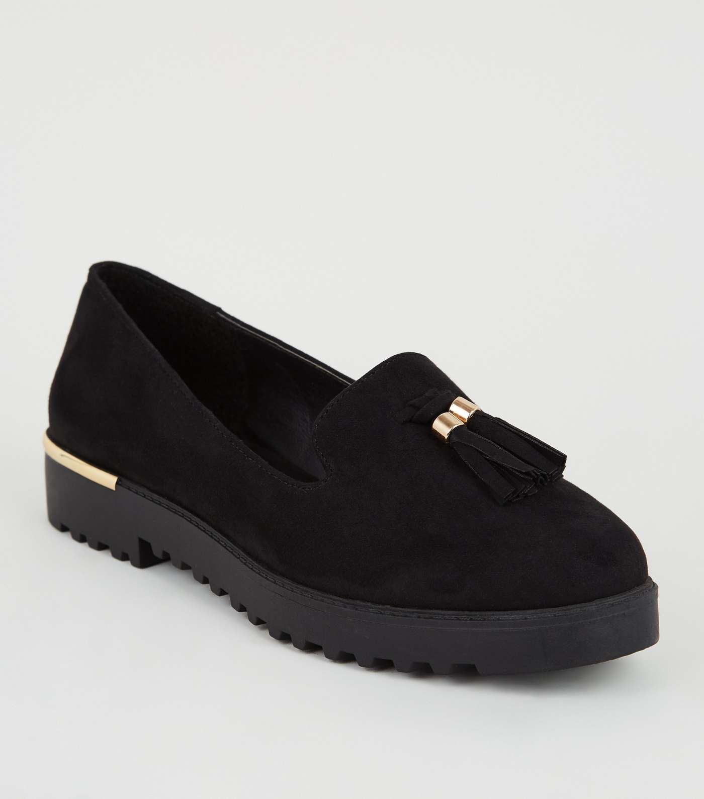 Black Suedette Chunky Tassel Loafers