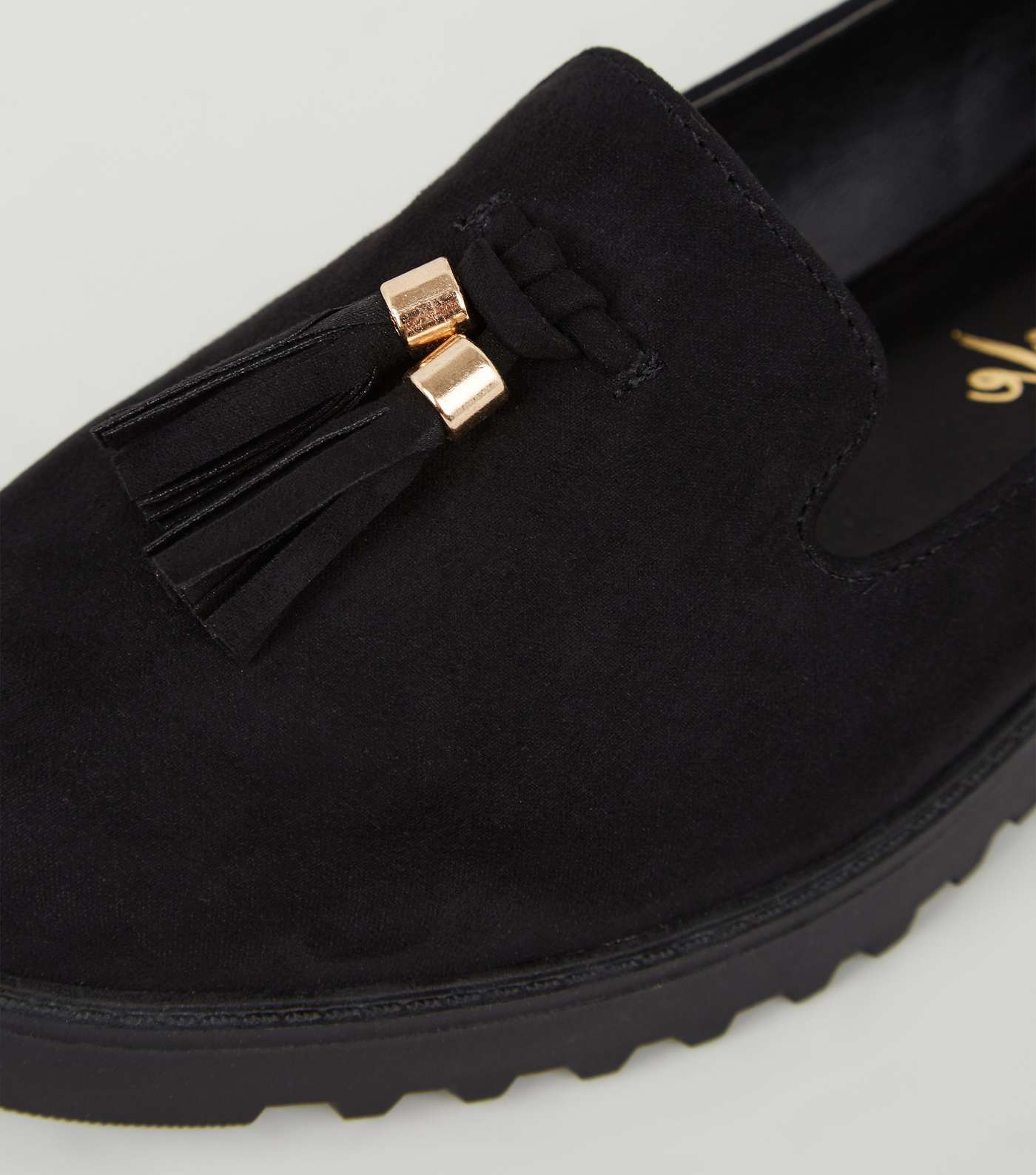 Black Suedette Chunky Tassel Loafers Image 3