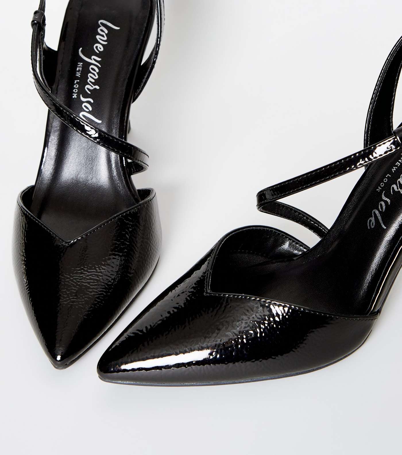 Black Patent Strappy Pointed Stiletto Courts Image 3