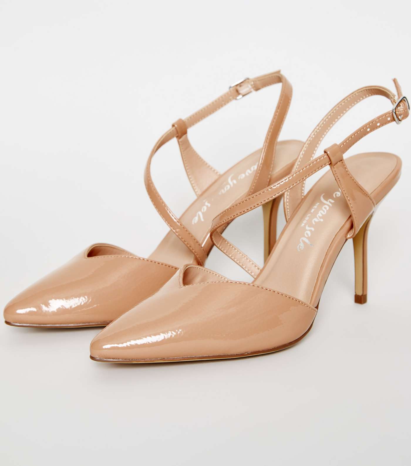 Camel Patent Strappy Pointed Stiletto Courts Image 4