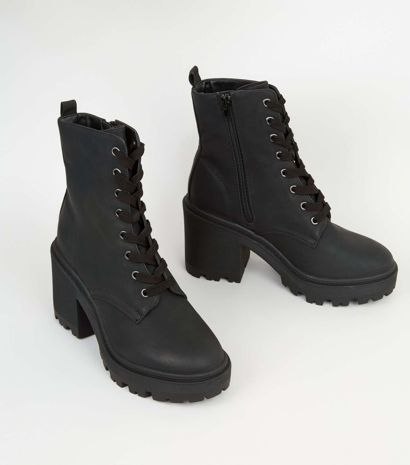 Black Leather-Look Chunky Block Heel Boots Image 3