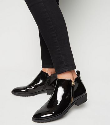 black flat ankle boots