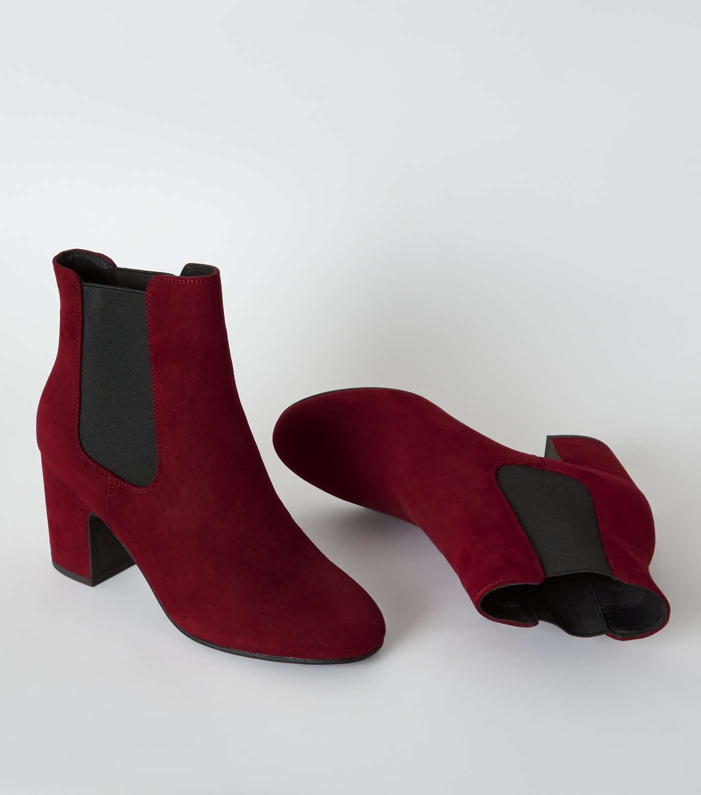 Dark Red Suedette Block Heel Chelsea Boots Image 4