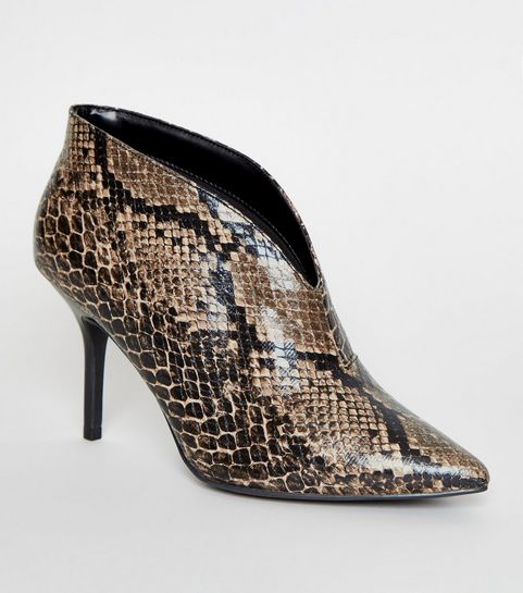 Brown Faux Snake Stiletto Shoe Boots