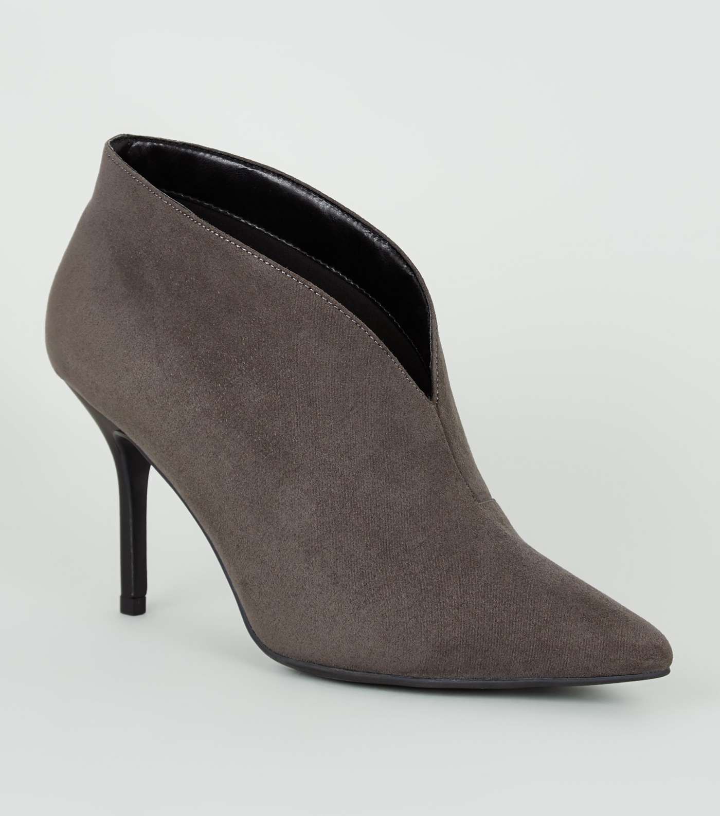 Grey Suedette Pointed Stiletto Shoe Boots