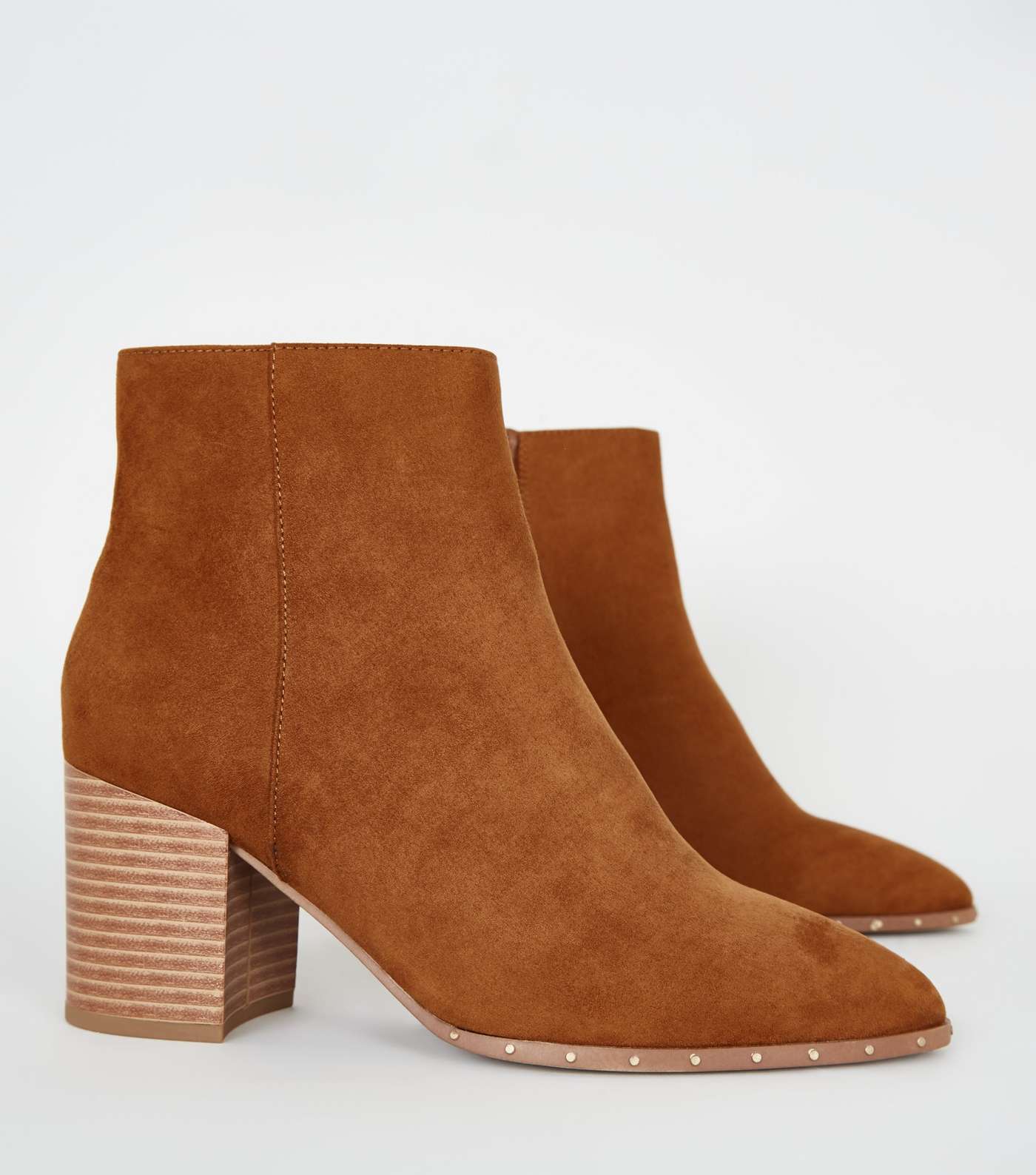 Tan Suedette Stud Heeled Ankle Boots Image 4