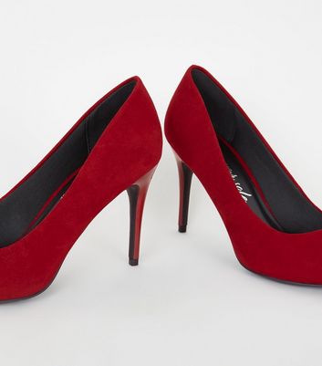 Red Suedette Stiletto Court Shoes New Look