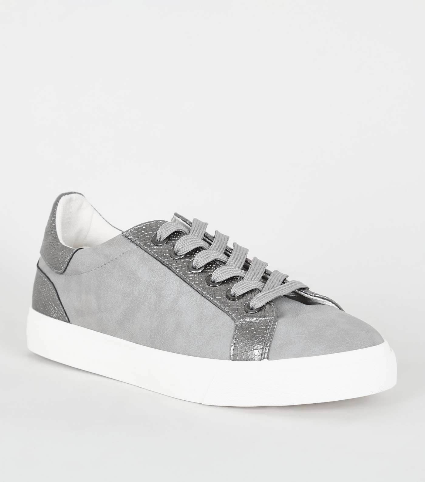 Grey Suedette Faux Snake Panel Trainers