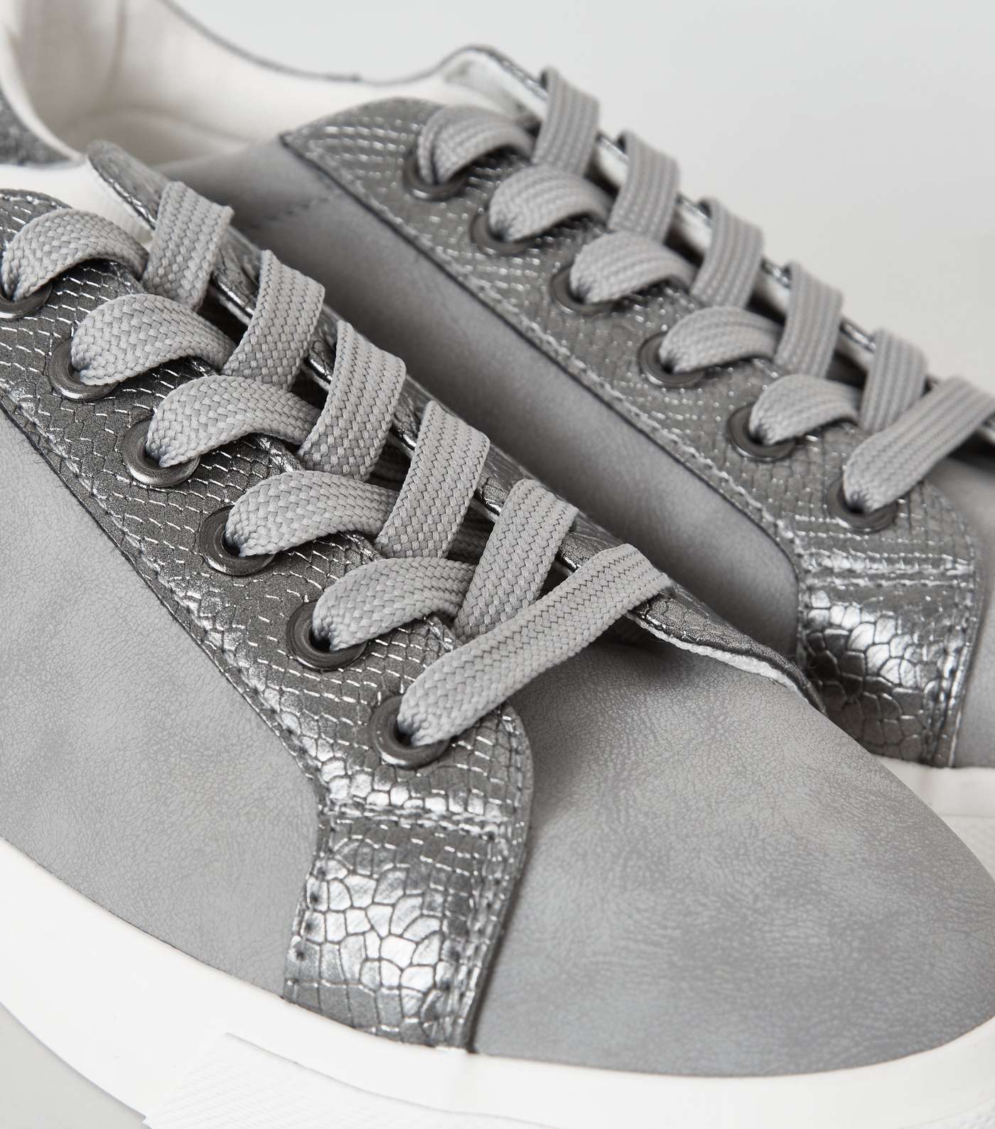 Grey Suedette Faux Snake Panel Trainers Image 3