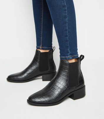 black faux croc chelsea boots