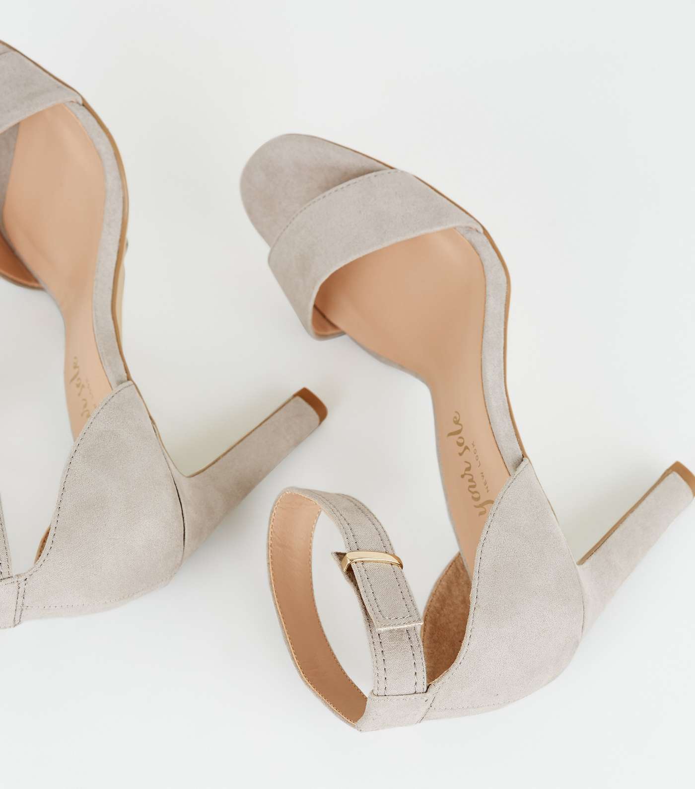 Grey Suedette Slim Heel Sandals Image 4