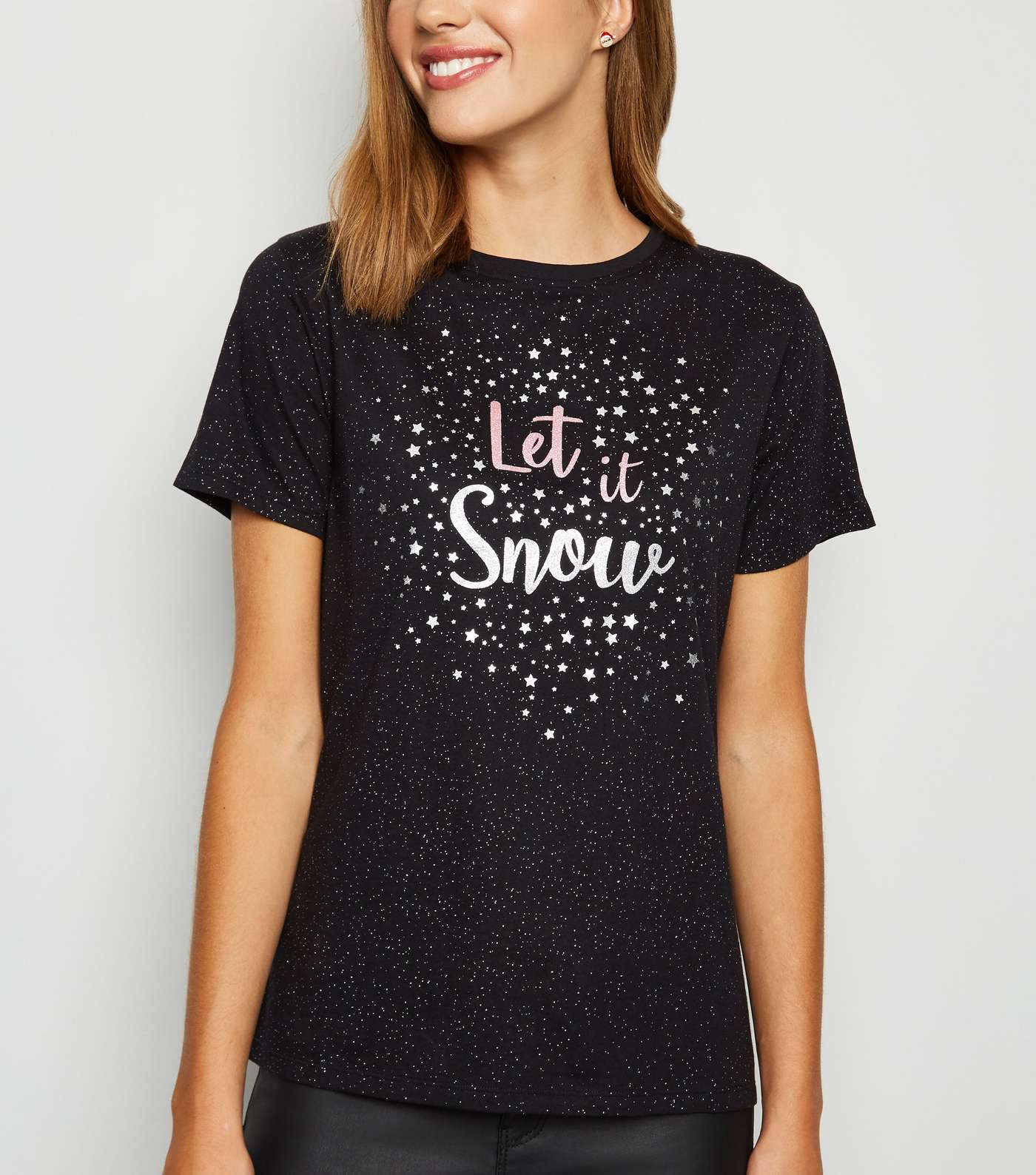 Black Let It Snow Glitter Slogan Christmas T-Shirt