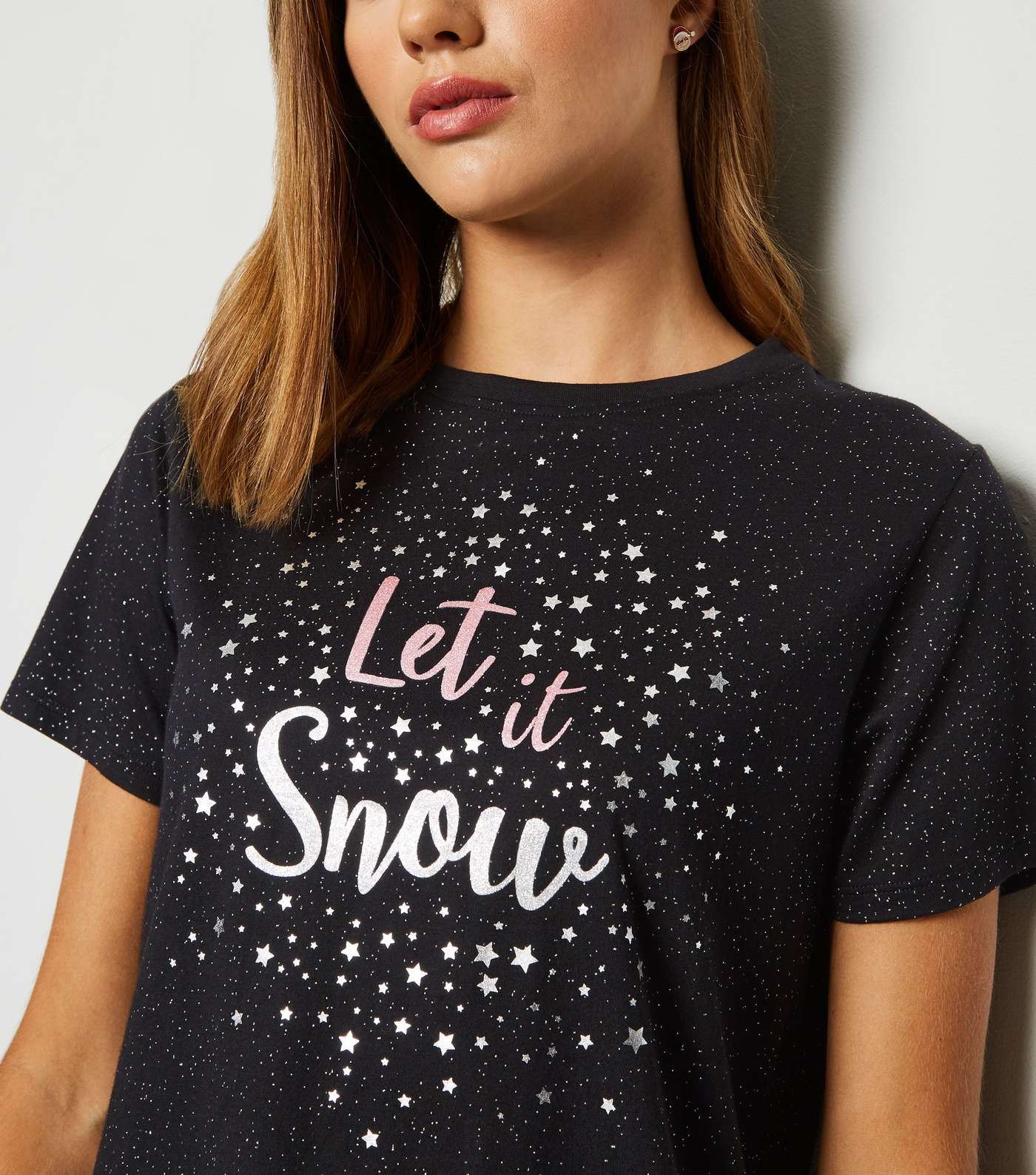 Black Let It Snow Glitter Slogan Christmas T-Shirt Image 5