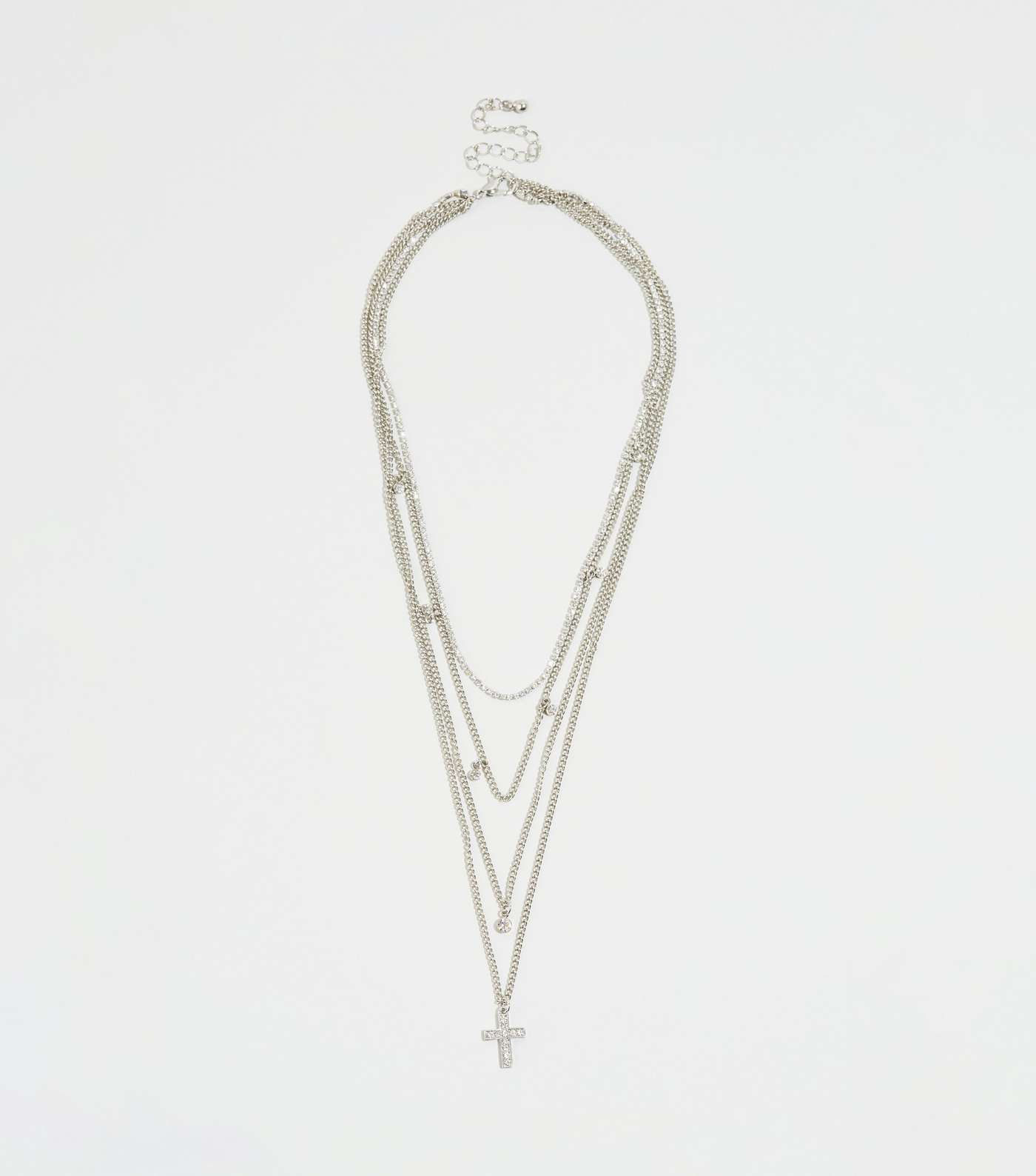 Silver Cross Diamanté Layered Necklace