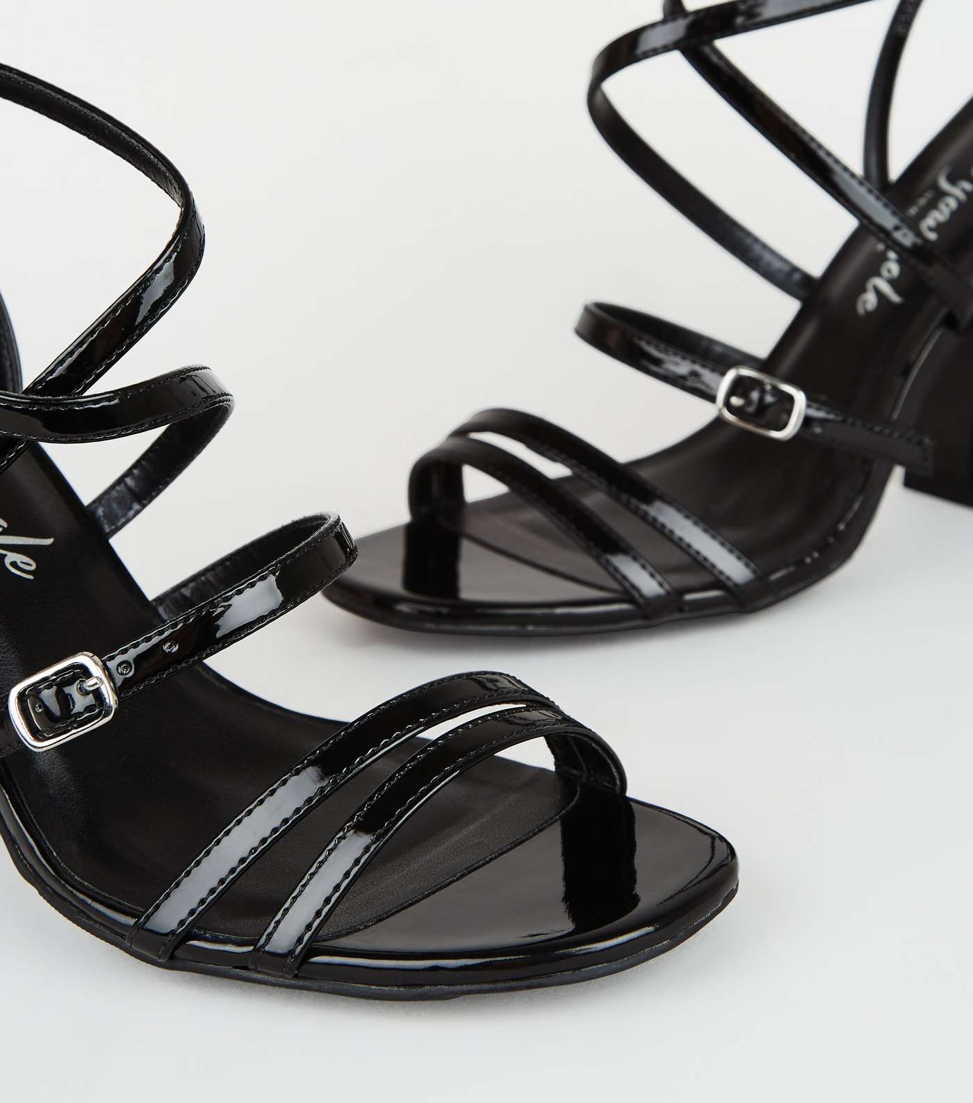 Black Patent Strappy Flared Block Heels Image 4