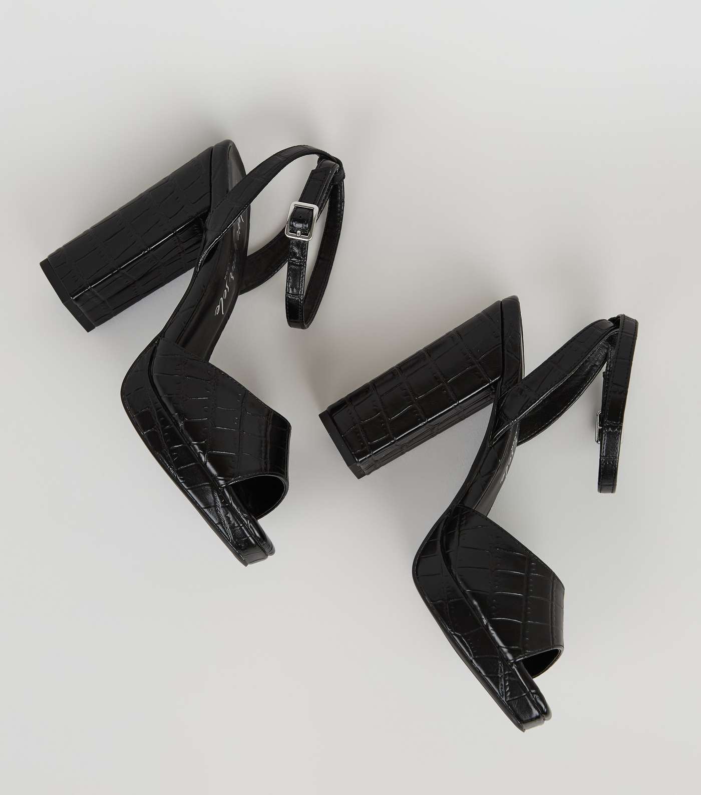 Black Faux Croc Square Toe Platform Heels Image 4