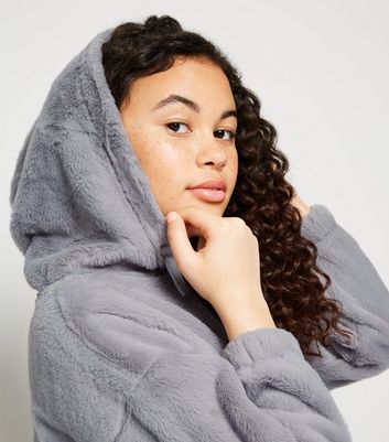 Girls Grey Faux Fur Hoodie | New Look